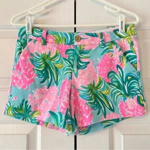 Lilly Pulitzer Aqua and Pink Pineapple Shake Callahan Shorts, Size 2